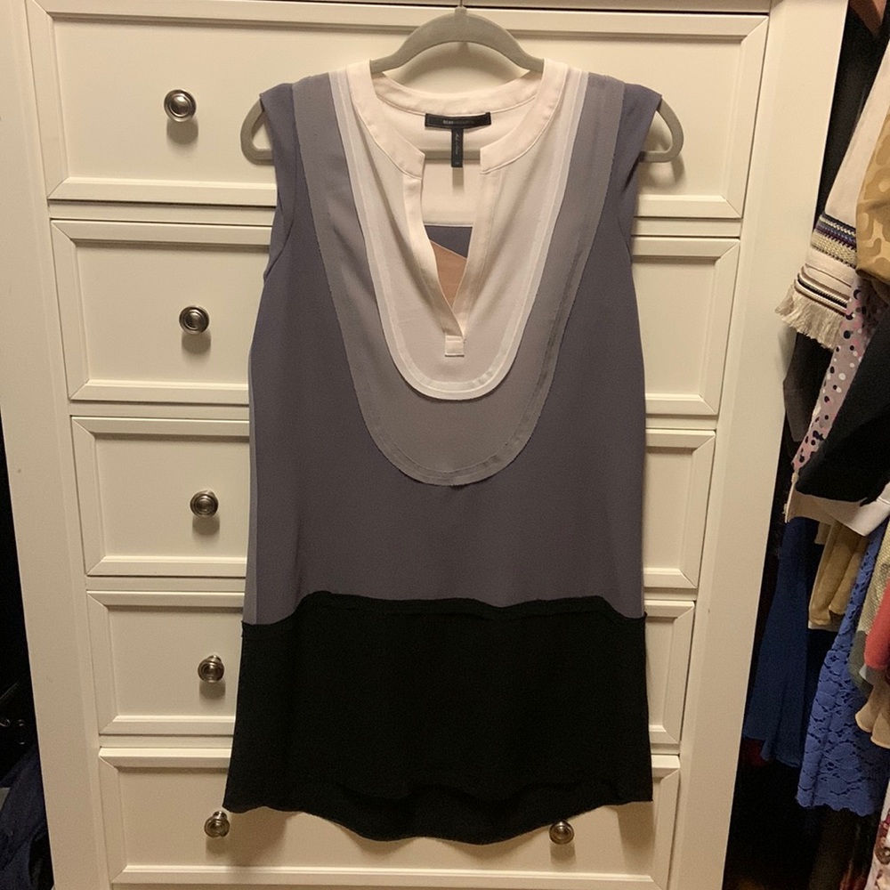 BCBGMaxAzria Gray/White/Black Colorblock Dress